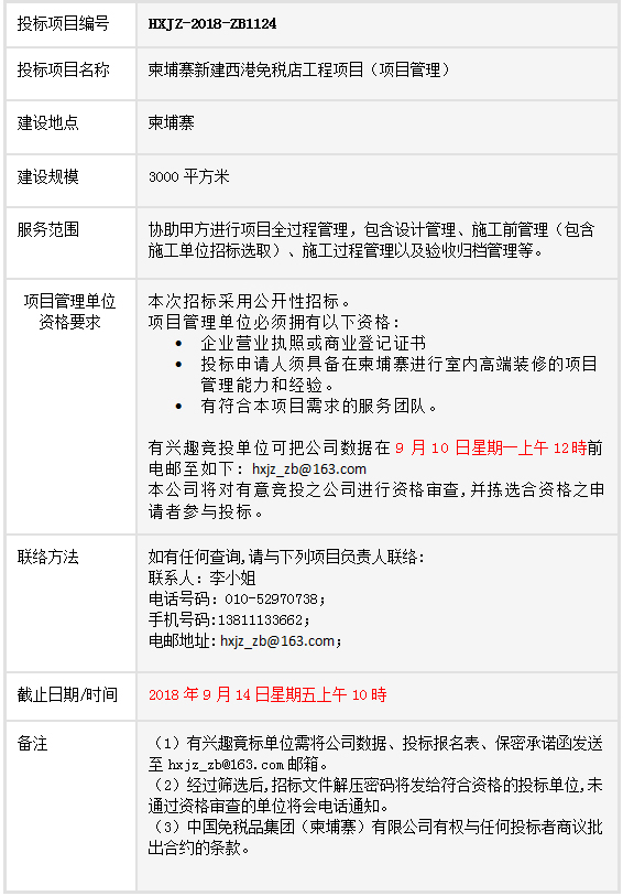 柬埔寨新建西港免稅店工程項(xiàng)目項(xiàng)目管理-招標(biāo)公告